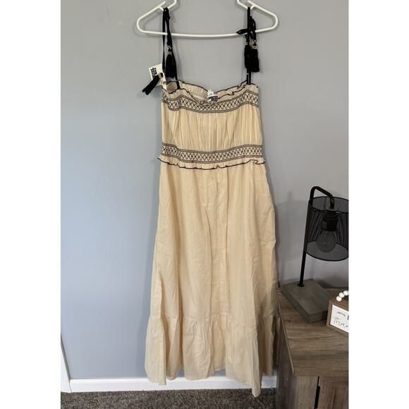 NWT The Good Journey Light Beige & Black Tiered Midi Dress Women's Size XL - Picture 2 of 9